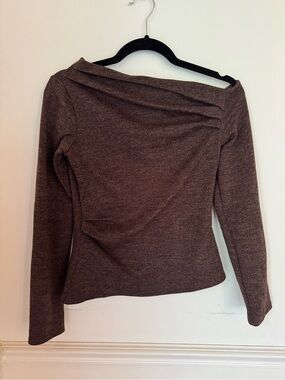 Zara Dark Brown Knit Long Sleeve Top Off Shoulder